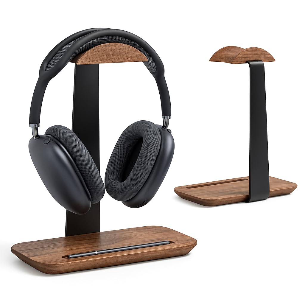 

amesoba Headphone Stand, Natural Wood, Premium Black Walnut + Aluminum Alloy, Headphone Hanger (Walnut)