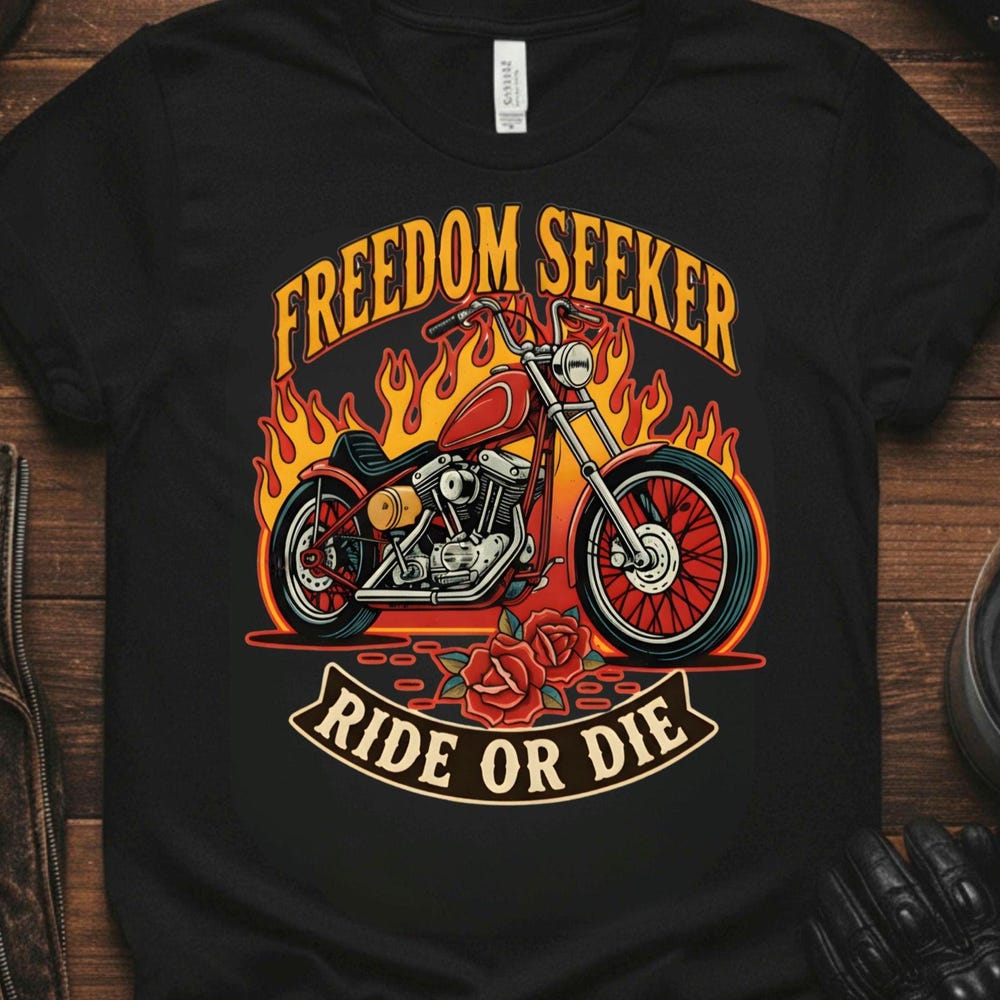 Freedom Seeker motorcycle enthusiast vintage graphic T-Shirt | Ride or Die biker tee L