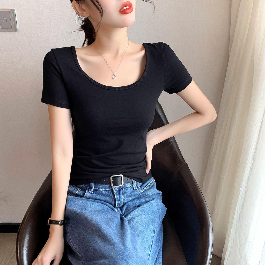 Women's Cotton U-Neck Slim Fit Short-Sleeve T-Shirt - Summer Versatile Top