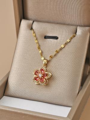 1 collier pendentif rotatif en forme de fleur à cinq pétales en acier inoxydable pour femme