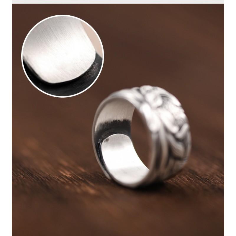 Adjustable Open Ring Men Women Vintage Floral Lotus Design Plated Geometric Band Unisex Fashion Jewelry