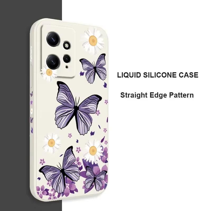 Purple Butterflies Square Silicone Phone Case For iPhone 16 15 14 13 12 11 Pro Max XS X XR 7 8 SE Transparent Back Cover