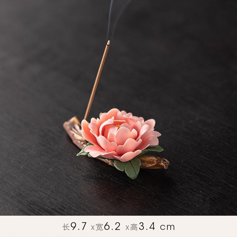 

Zen Ceramic Censer Handicrafts Home Ornaments Peonies Incense Burner Flower Incense Stick Holder Home Office Table Decoration