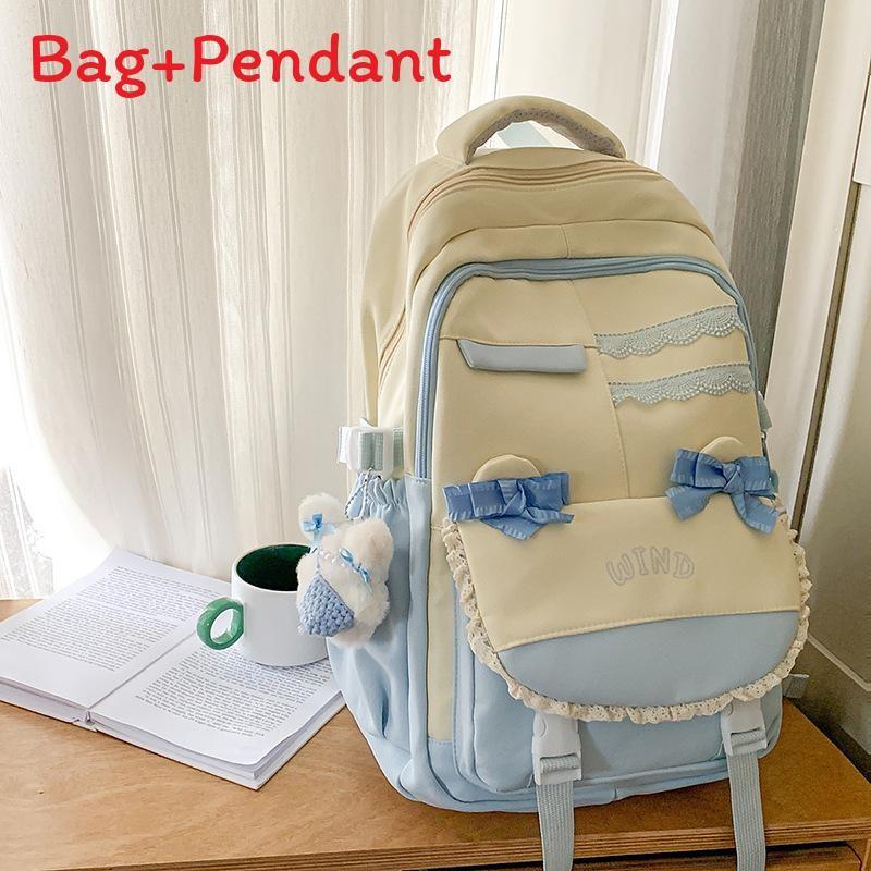 Unisex Nylon Bow Travel Backpack With Color Block Pattern And Compartment Laptop