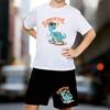 Boys 2 Piece Dinosaur Printed Outfit, Short Sleeve T-Shirt and Shorts Set for Kids Age 5-14,White Sporty Casual Summer Clothes