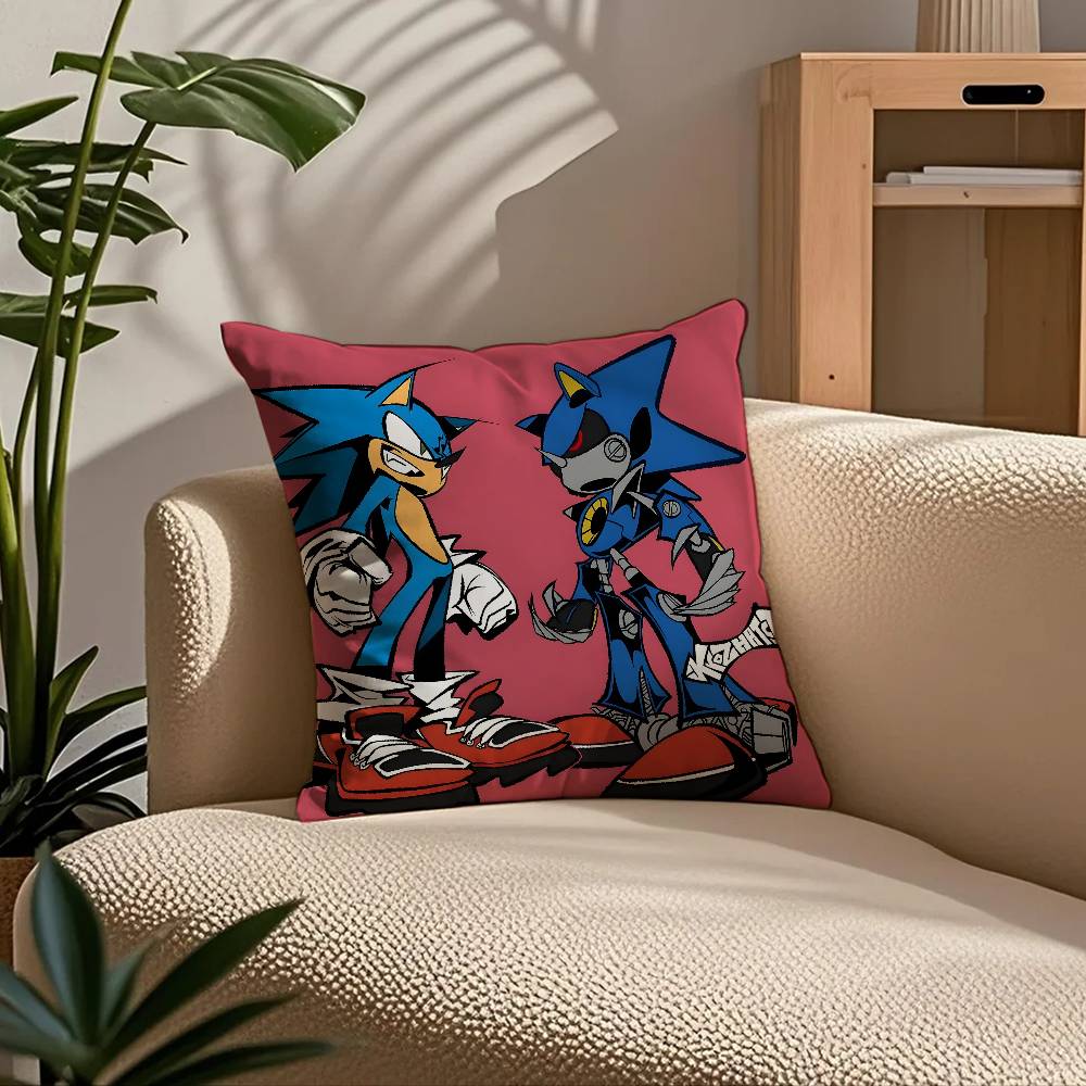 Anime S-Sonic the H-Hedgehog Pillow Case Comfort Sofa Bed Silky Elegant Invisible Zipper Custom Decorative Cushion Cover