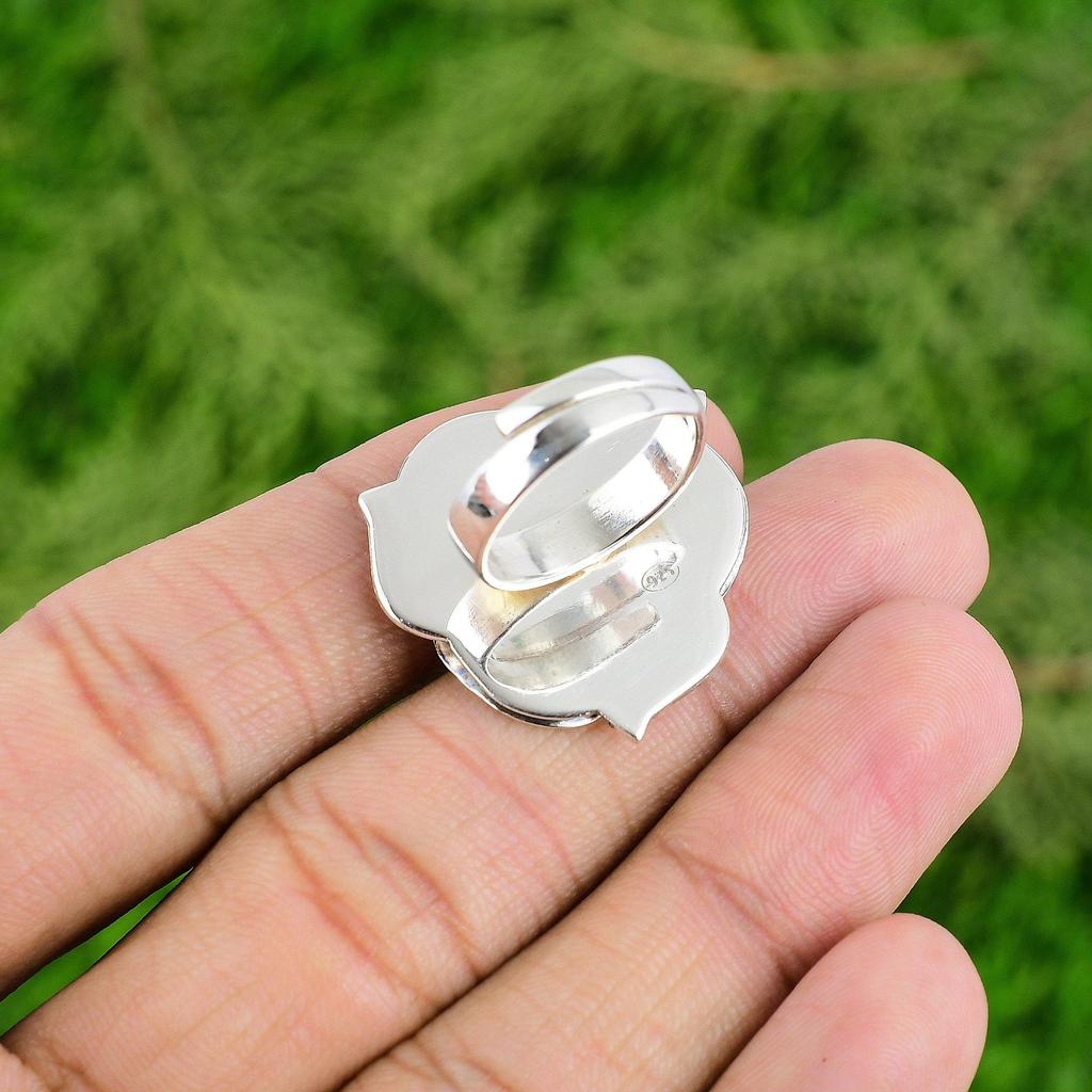 Natural Swiss Blue Topaz Multi Stone Flower Adjustable Ring 925 Silver