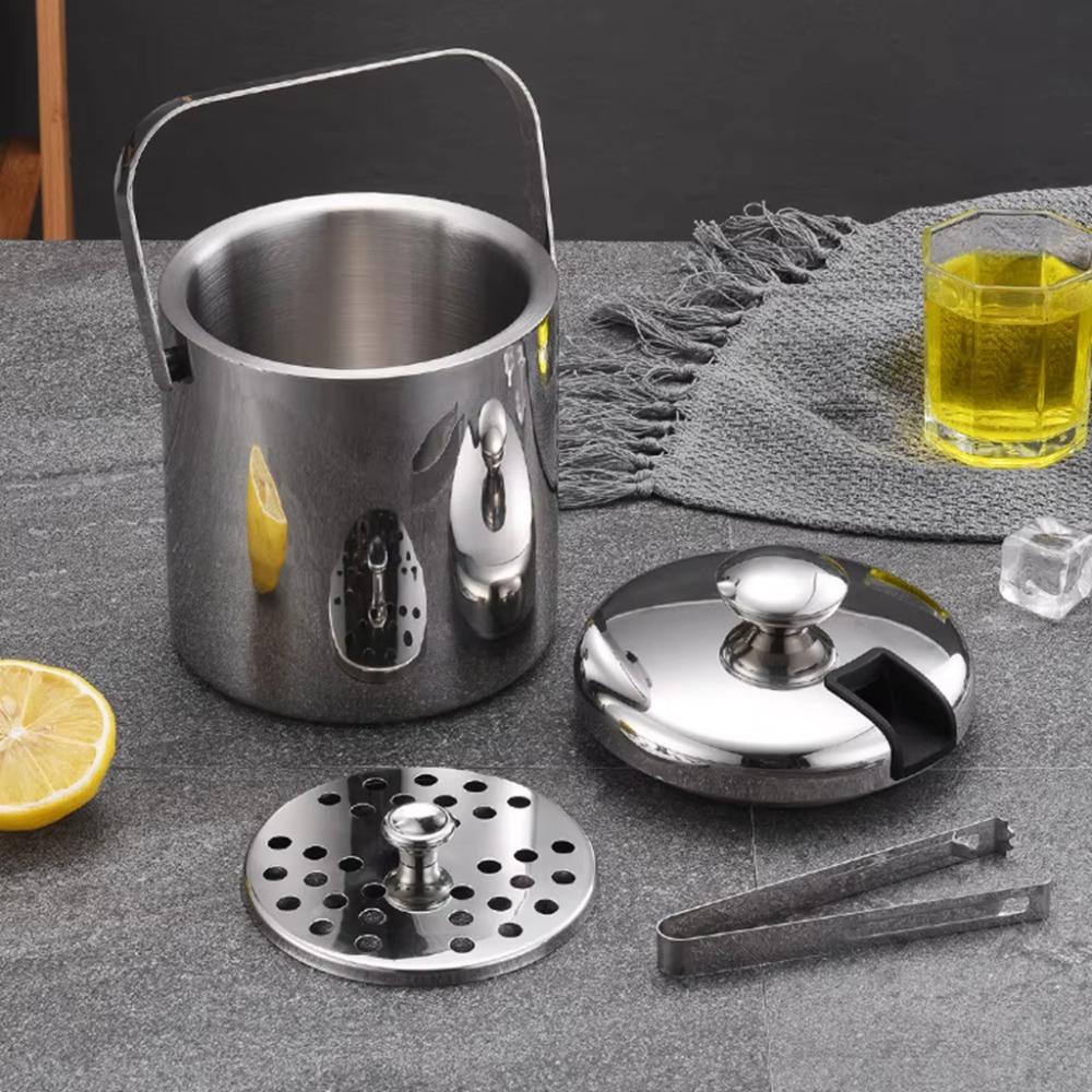 3.0/1.3 L Bar Insulated Ice Bucket with Ice Tong and Filter Mesh Drink Chilling Barrel  Pub