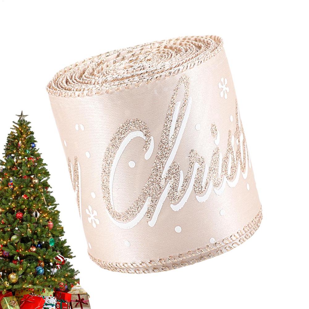 Christmas Ribbon For Crafts 6.5 Ft Webbing Strap Champagne Color Wreath Ribbon For Holiday Wrap Present Tree Decor Bow Wreath