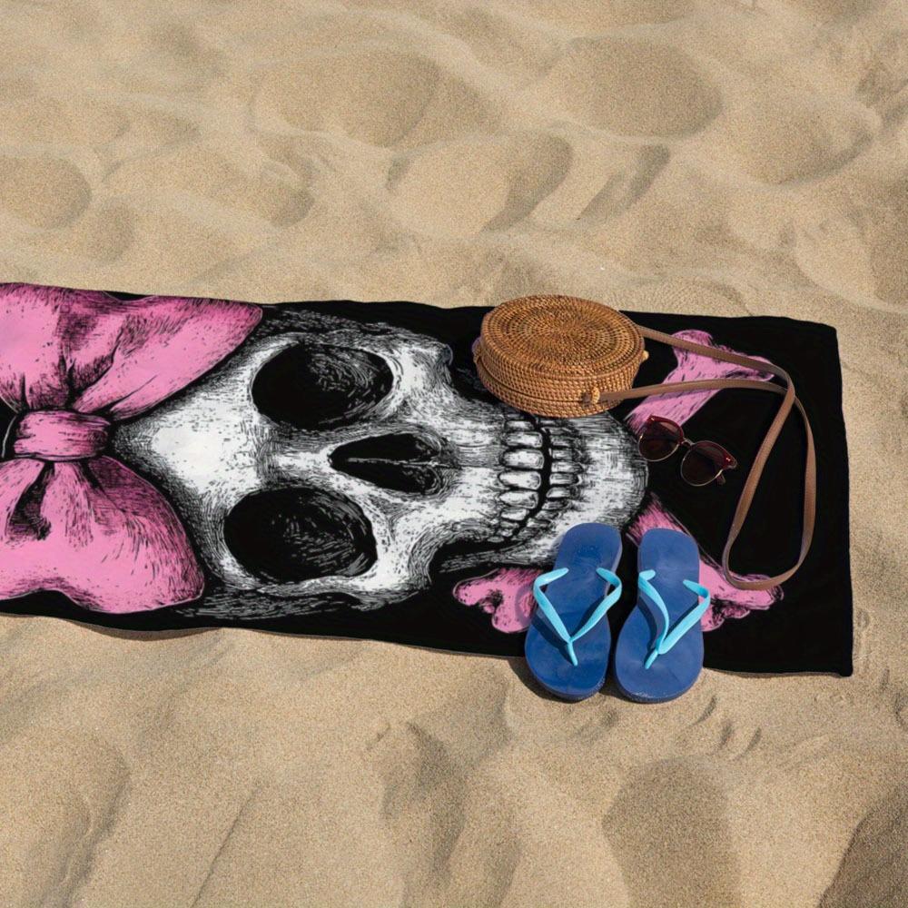 1pc Modern Skull Bow Design Microfiber Beach Towel Lightweight & Quick-Dry | Machine Washable, Oversized Knit Fabric Blanket