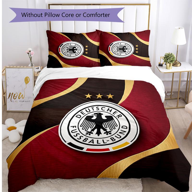 Deutschland Fußball Aufdruck Bettwäsche 3-teiliges Set Gemütliches Atmungsaktives Bettbezug-Set als Einweihungs-Feiertagsgeschenk