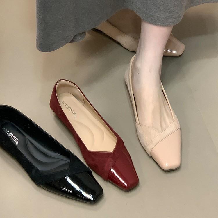 Lan Cabinet Edition Französischer Xiaoxiangfeng Lässige Einzelne Schuhe Damen 2025 Herbst Wildleder Spleißen Abendschuhe Pendler Sanfte Schuhe