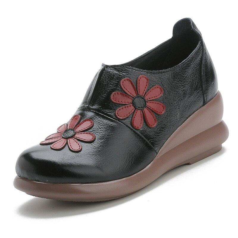 Zapatos planos de mujer Suave Cuero genuino Casual 5 cm Plataforma Otoño  Slip-on Botas cortas de mujer para zapatos de madre para regalos Nuevo  comprar a buen precio — entrega gratuita, reseñas