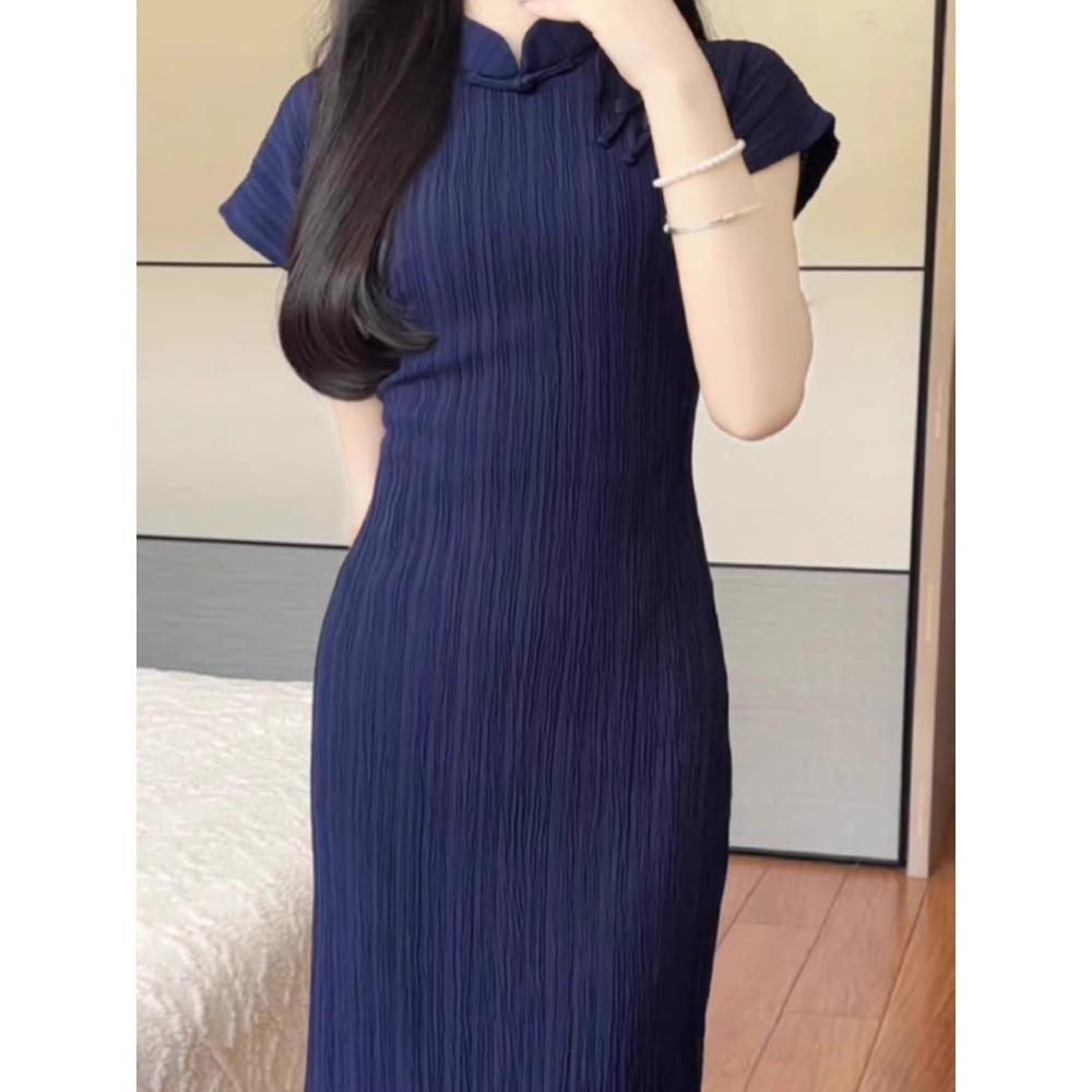 Women's summer improved cheongsam retro cheongsam short-sleeved dress temperament waist slim long women