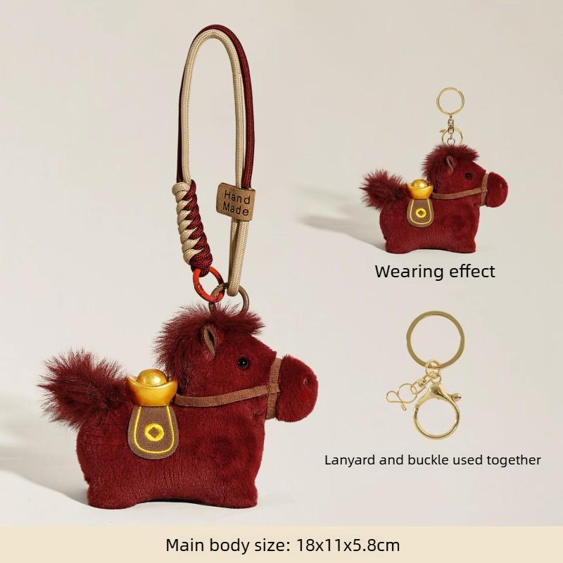 Car Ornaments Cute Cartoon Yuanbao Pony Plush Keychain Pendant Kawaii Horse Year Key Ring Decoration Accessories Gifts