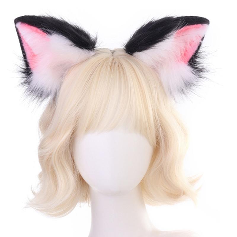Realistic Kitten Ears Hairband Furry Headbands Plush for Coser Role Play and Photography Props