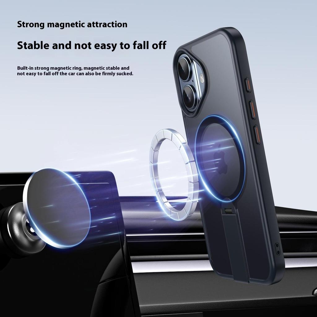 For iPhone 16 Plus Case Compatible with MagSafe Rotating Straight Kickstand TPU+PC Matte Phone Cover