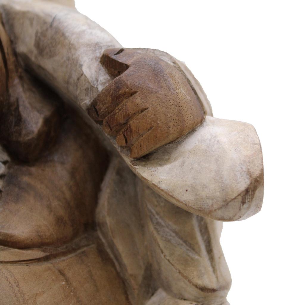 Happy Buddha Statue Bring Wood Whitewash 30cm