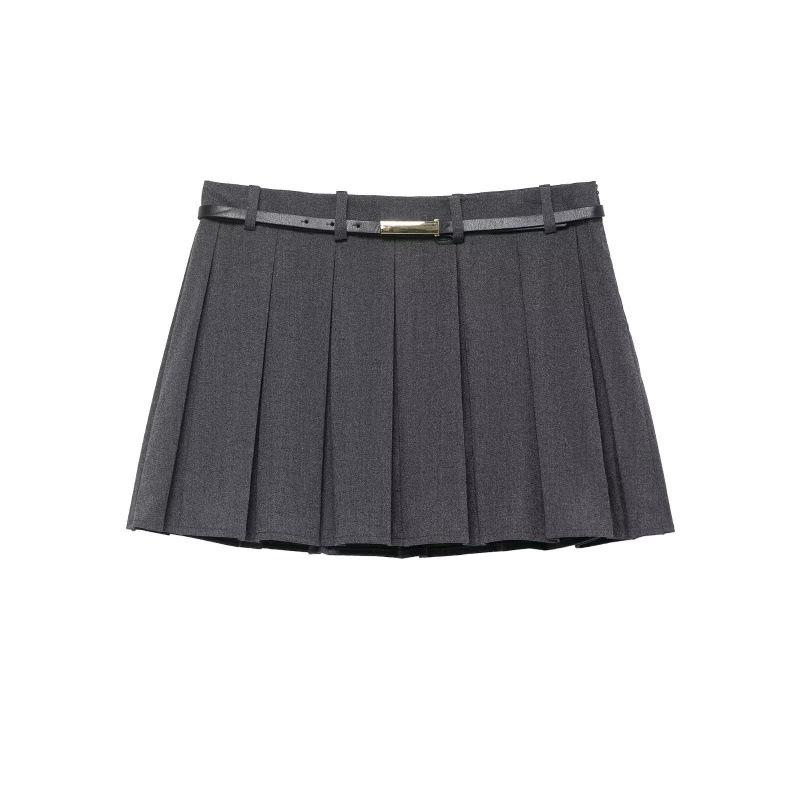 2025 Women s European and American Pleated Skirt Pants with Belt Large серый