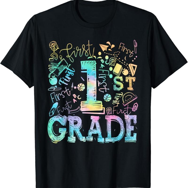 

1st Grade Typography Team First Teacher Back To School T Shirt - Men s Summer Cotton Graphic Tee S