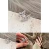 Elegant Korean Style Vintage Rhinestone Ring For Women Adjustable Open Finger Jewelry