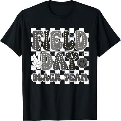 Field Day Black Team Groovy Smile Face Checkered Students T-Shirt