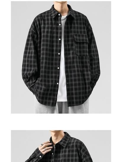 Men's Long Sleeve Corduroy Shirt - Japanese Retro Plaid Jacket for Spring & Autumn