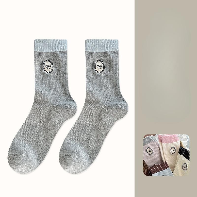 

Весенне-осенний хлопковый ветрозащитный плащ в стиле академии с цветовыми блоками, вышивкой бантиком и принтом в горошек для милой девочки, бесшовные хлопковые носки 1 pair фиолетовый/серый