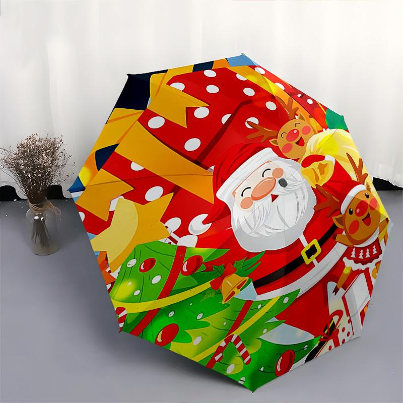 1pc Christmas Santa Claus Reindeer Gift Box Presents Outdoor Umbrella, Automatic Open Close Folding Design, Perfect Holiday Gift for Fans, Travelers,