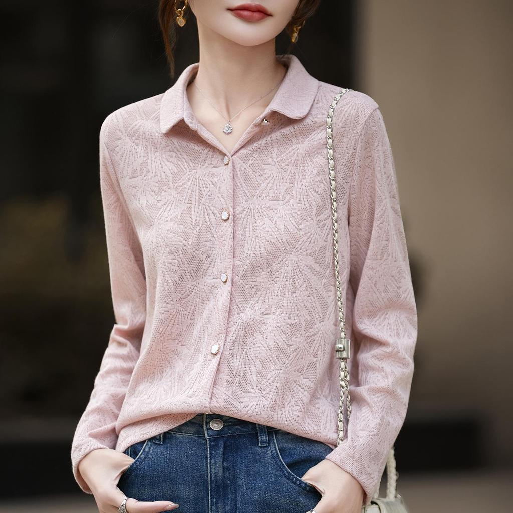 Women's Polo Collar Knit Cardigan - Autumn/Winter Jacquard Long Sleeve, Loose Fit, Versatile Design.