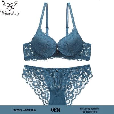 European & American Hot-Selling Sexy Lace Bra: Thin Top, Thick Bottom, Small Chest Push-Up, Side Support.
