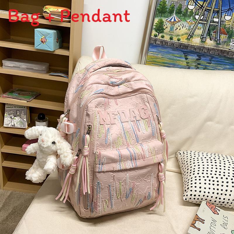 Girls Nylon School Backpack With Letter Pattern And Top Handle For School And Travel
