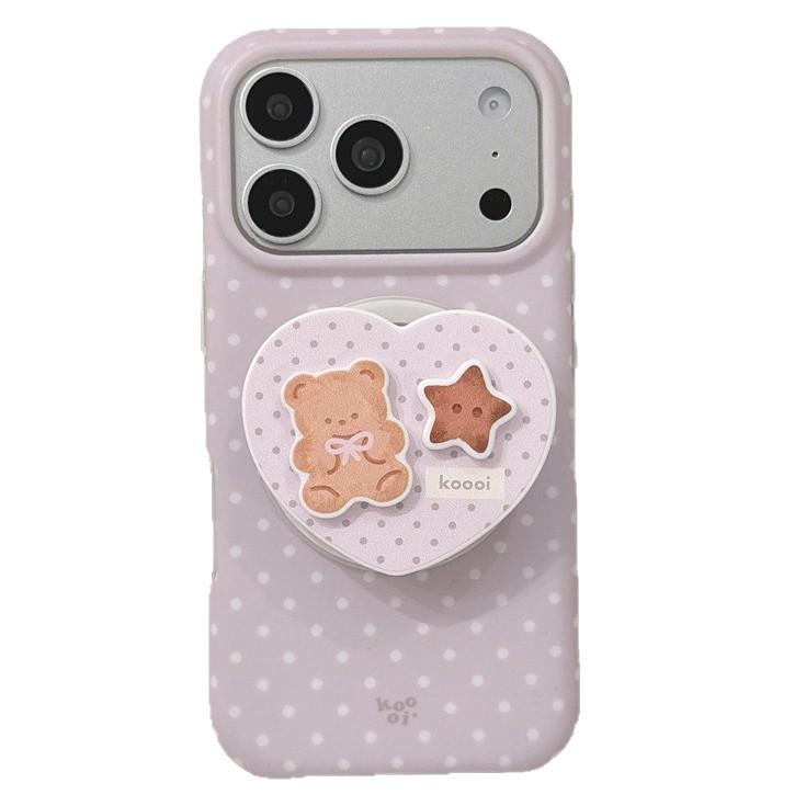 Japanese & Korean Polka Dot Heart Bear Magnetic Case for iPhone 17, 16 Pro Max, 15, 14 - New Model