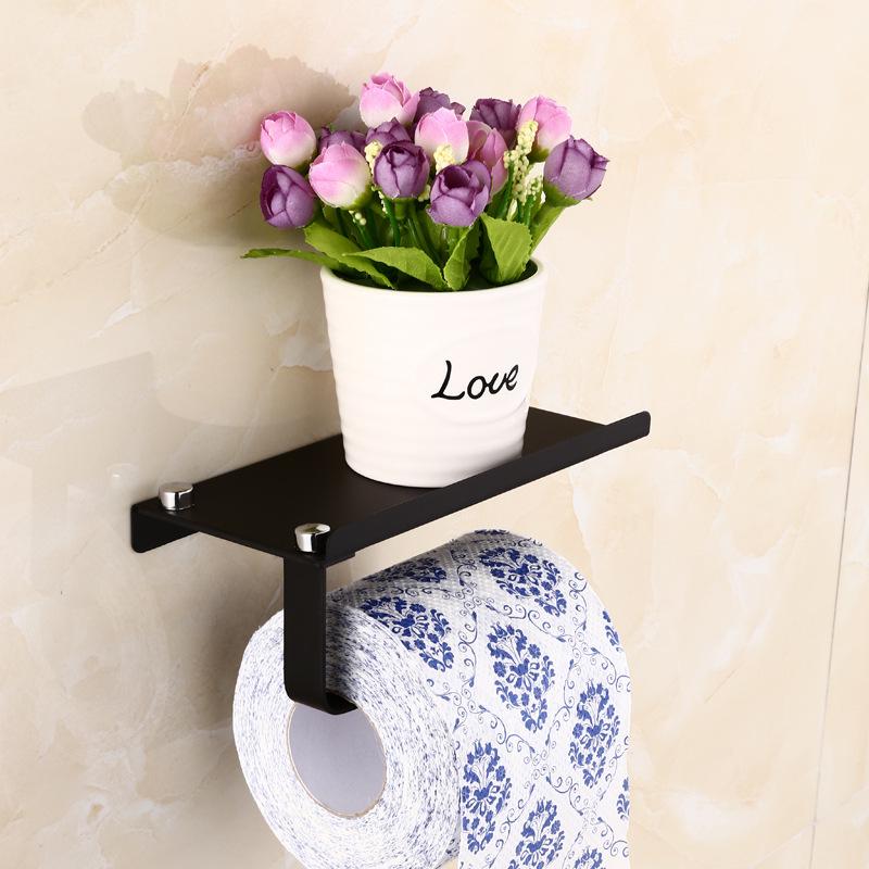 304 Stainless Steel Toilet Paper Holder with Phone Shelf and No-Drill Installation