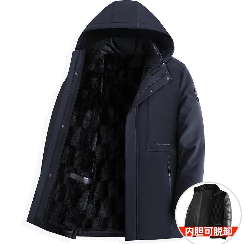 

Мужская зимняя куртка с капюшоном на флисовой подкладке — ветрозащитная, повседневная, однотонная, с карманами на молнии 5XL тёмно-синий