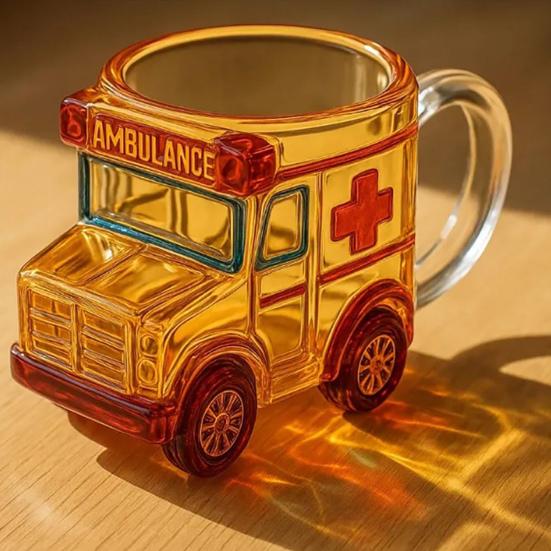 Taza de Vidrio con Forma de Autobús Escolar Yousheng 10oz Taza para Beber Novedosa para Niños Coleccionistas Contenedor de Bebidas Divertido con Tema de Vehículos