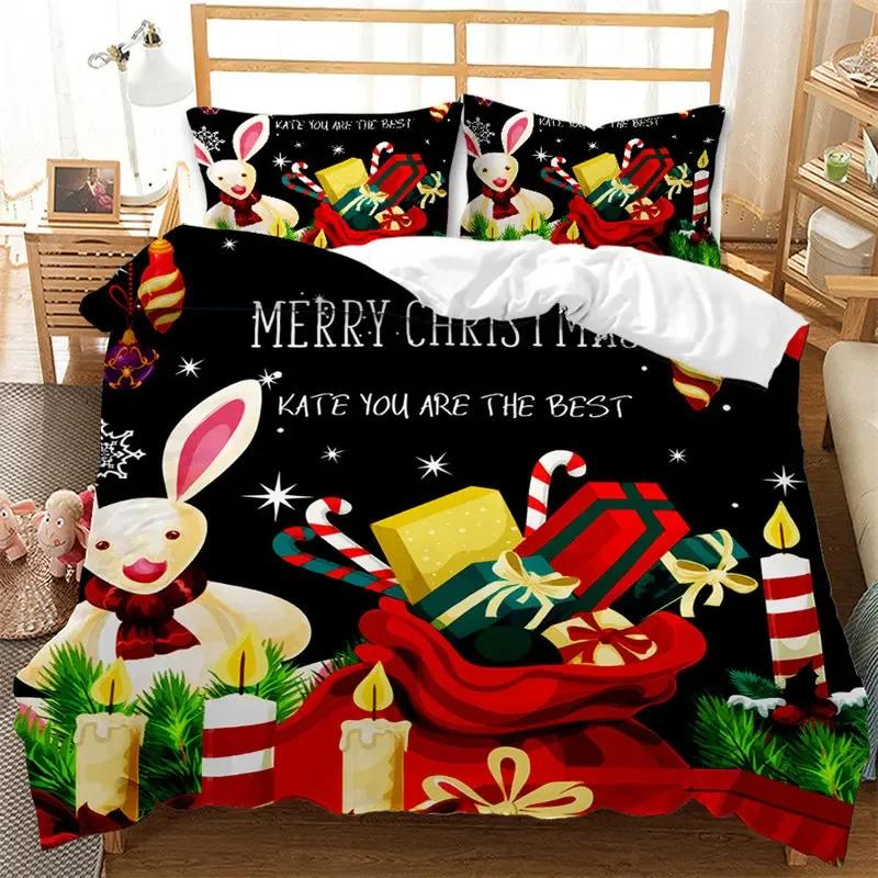 

Floral Duvet Cover Merry Christmas Comforter Cover Microfiber Cartoon Bedding Set Full King For Kids Teens Gifts Bedroom Decor EU Single(135*200cm)3pcs
