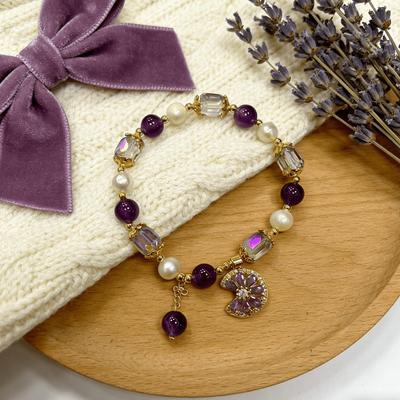 Vergoldetes Amethyst-Perlenarmband - Retro-Stil mit leichtem Luxus, Verstellbar für den täglichen Gebrauch