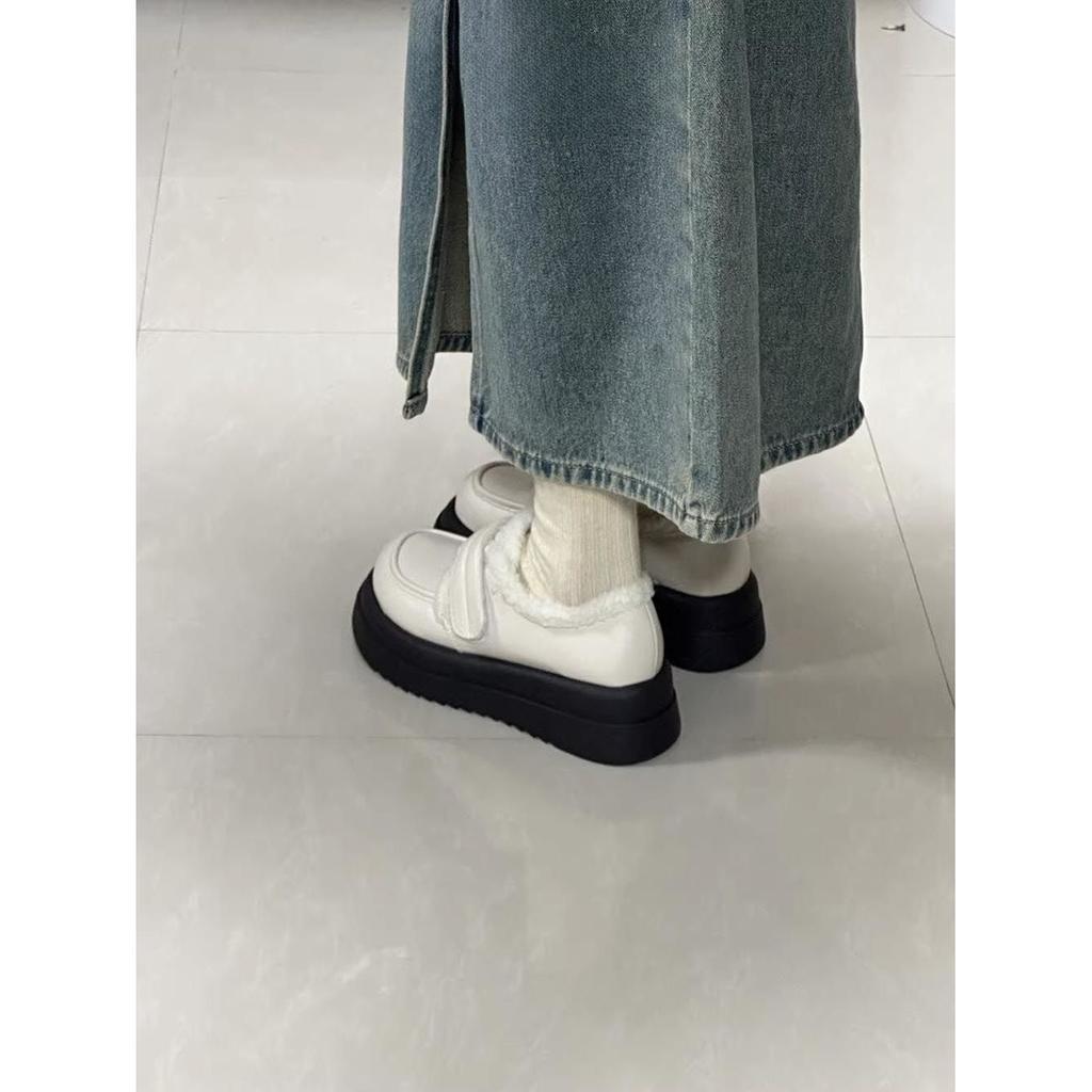 Thick-soled Velvet Loafers Women's 2025 New Ugly Cute British College Style Heightened Warm Cotton Shoes Small Leather Shoes
