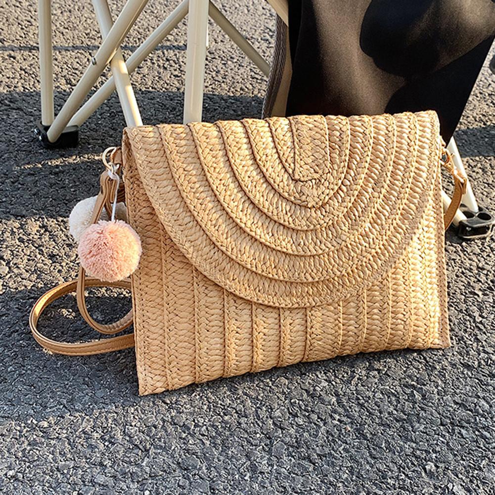 Summer Ladies Handbags Fashion Envelope Bag Casual Portable Handmade Simple Elegant with Hairball Exquisite for Seaside Beach