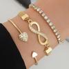 Vintage Set Silver Color Crystal Rhinestone Heart Bracelets for Women Fashion Geometric Adjustable Cuff Bangle Butterfly Jewelry