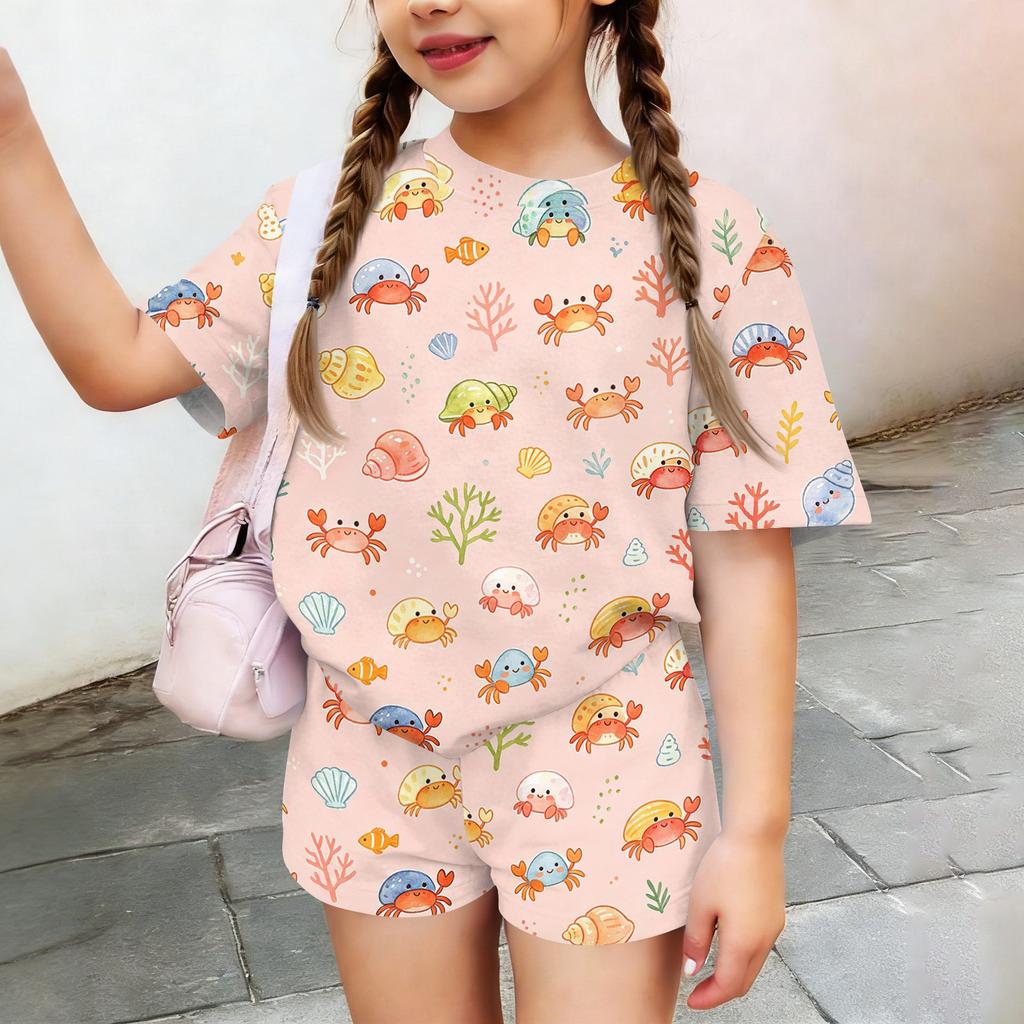 Kids Casual Short Sleeve Shirt and Shorts Set Animal Print Lightweight Summer Outfit Soft Fabric Breathable Design for Boys and Girls