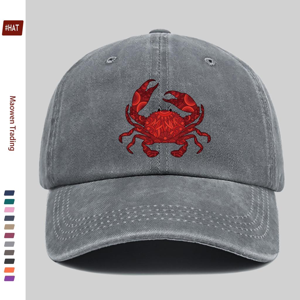 Casquette de camionneur imprimé Crabe Rouge Réglable Snapback Convient aux Hommes Femmes Légère Vintage Lavée Crabe Fête de Plage