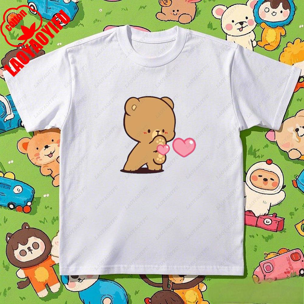 

Milk and Mocha Couple Cartoon Comedy Printed Cotton TShirt Kawaii Unisex Women Summer Fashion Casual Shirt Harajuku Short Sleeve S