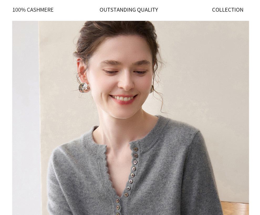 Women's 100% Pure Cashmere Knitwear: Autumn/Winter Half-Open Collar, Multi-Button Base Layer Top