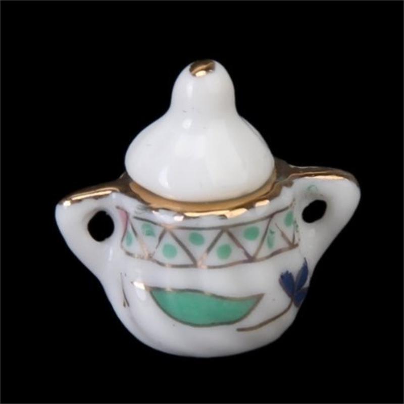 15 Piece Miniature Dollhouse Dinnerware Porcelain Tea Set   Plate Colorful Floral Print Miniature Ceramic Tea Set Teacup