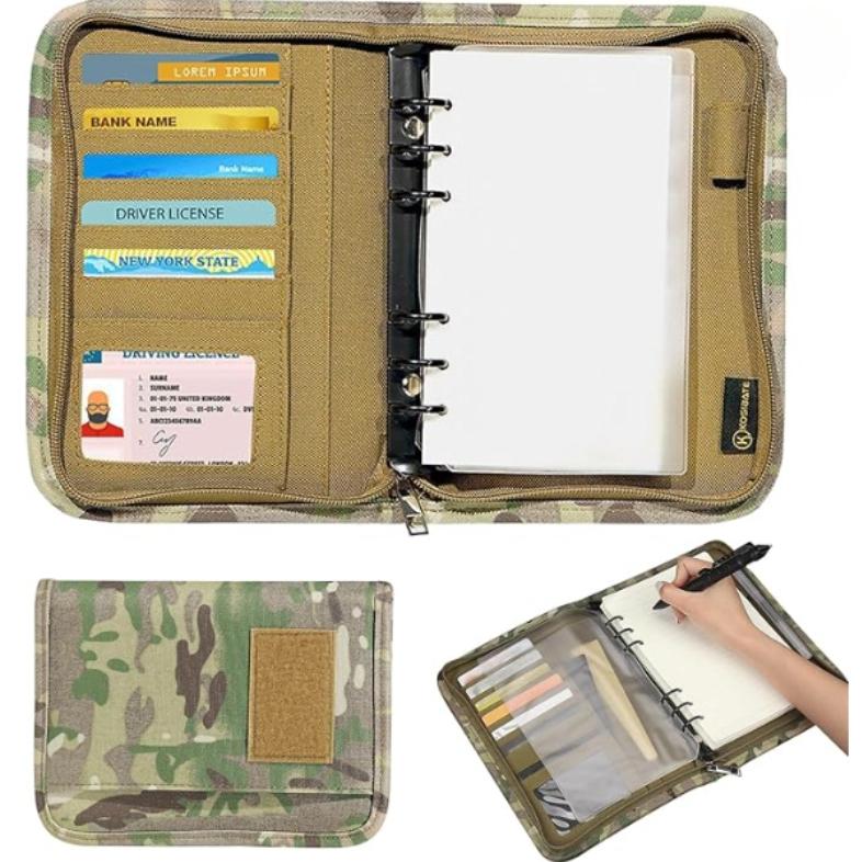 

Military Padfolio Ring Binder with 45 Sheets, Weatherproof Tactical Notebook Cover with Zippered for Folders, Cards, Army Military Notebook, Detachabl хакі
