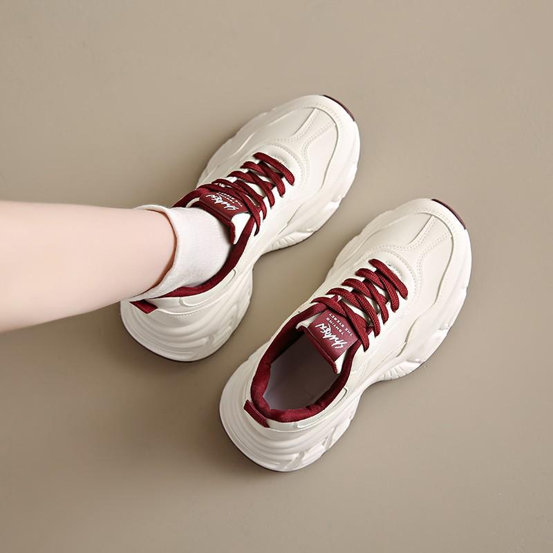 Red Thick-soled Heightening Dad Shoes Women's 2025 New Spring Small Versatile Sports Shoes Casual Little White Shoes