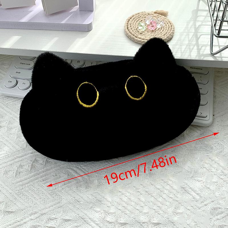 Trousse à crayons en peluche avec chat noir mignon, sac à crayons en forme d'animal de dessin animé, sac de rangement de papeterie de grande capacité, sac de rangement pour fournitures scolaires, sac de cosmétiques