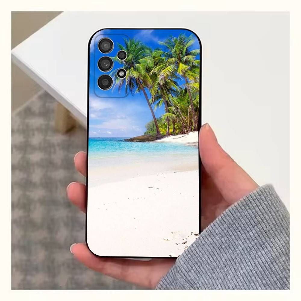 Sea Palm Trees Beach Phone Case For Samsung S9,S10,S20,S10,S21,S25,S24,S23,Ultra,FE,Plus,Lite,Soft Silicone Black Cover